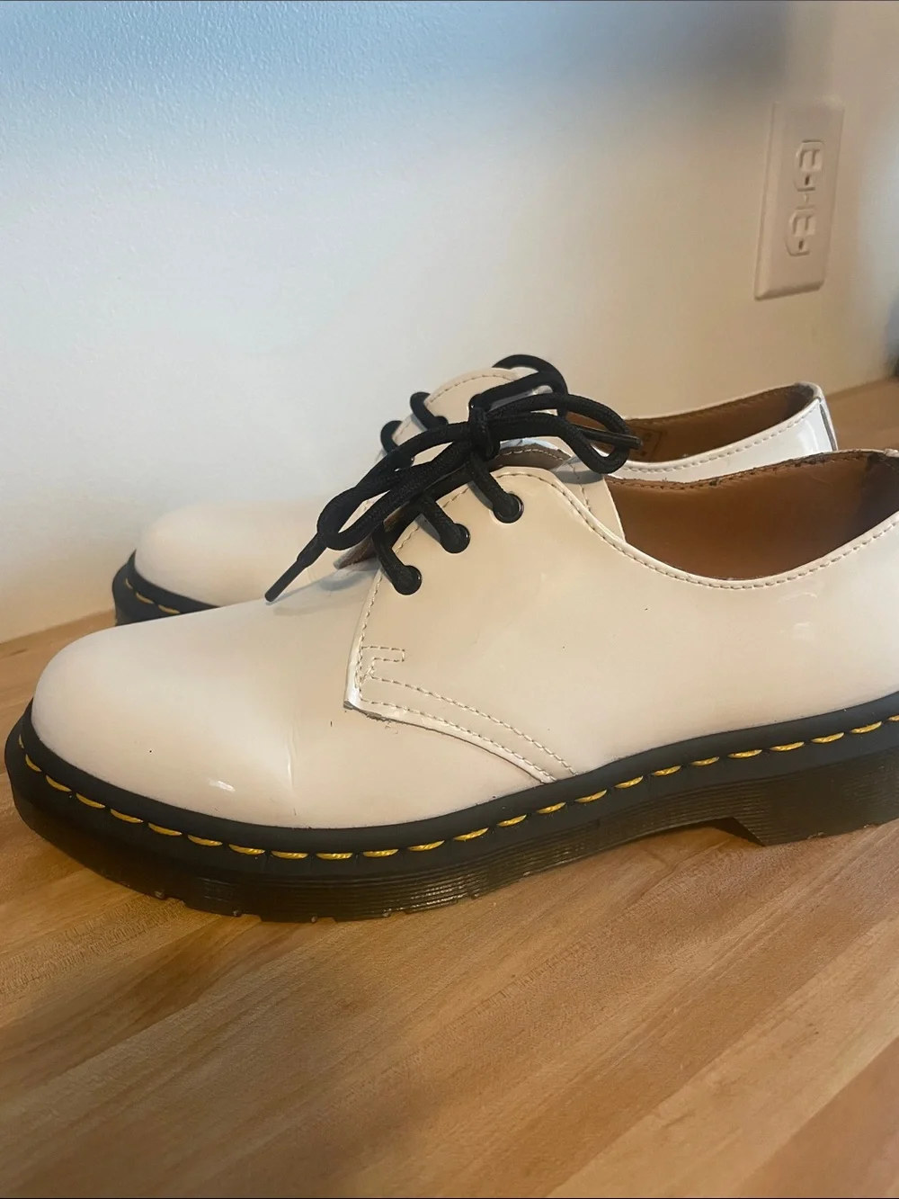 Dr. Martens White Patent 3-Eye Derby with Black Laces